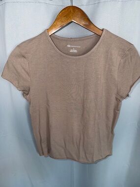 Anthropologie Taupe Short Sleeve Crewneck Tee Size M NWOT
